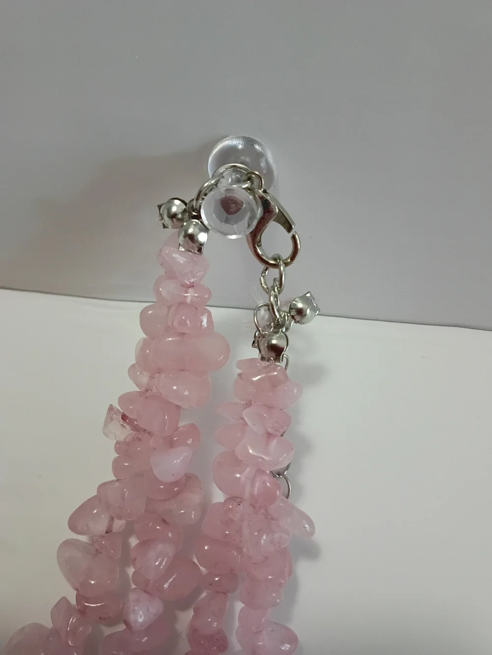 Rose Quartz Silver Dragonfly Pendant Necklace Multi Strand Gorgeous